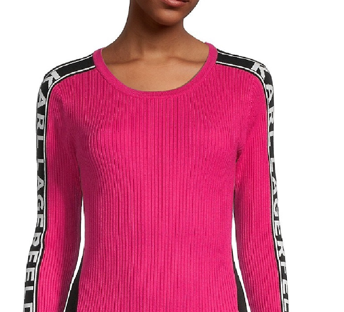 Karl Lagerfeld Paris Women's Colorblock Ribbed T-Shirt Pink Size Medium