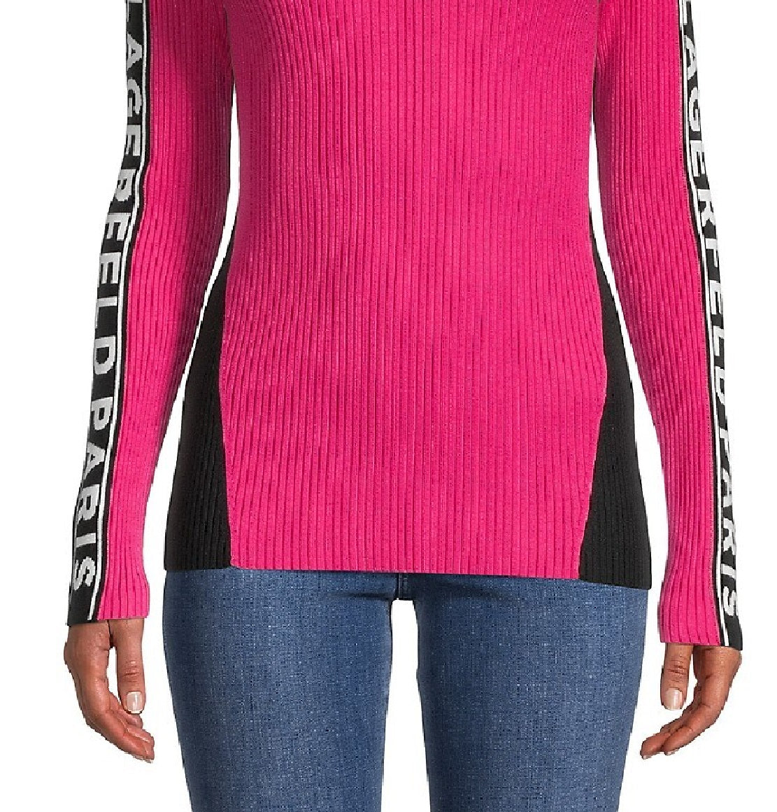 Karl Lagerfeld Paris Women's Colorblock Ribbed T-Shirt Pink Size Medium
