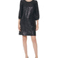 Karl Lagerfeld Paris Women's Sequined Puff Sleeve Sheath Dress Black Size 8