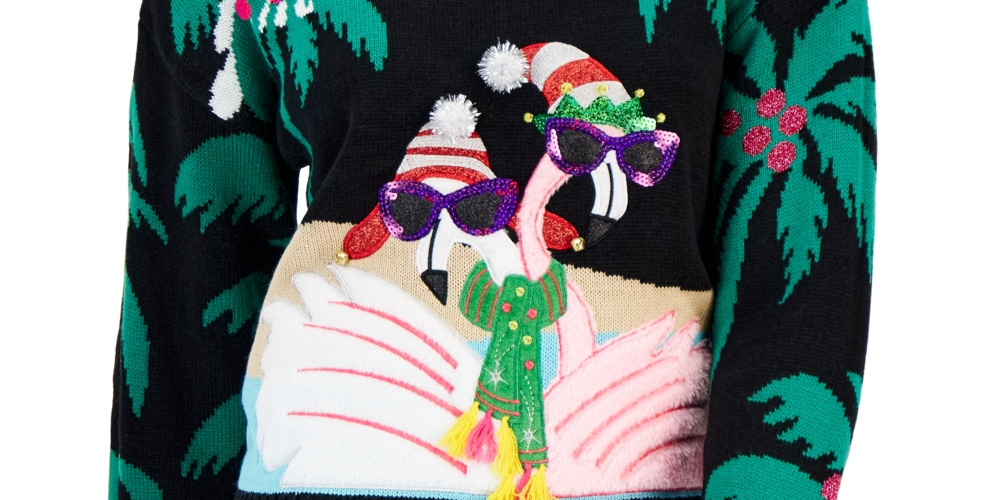 Hooked Up By IOT Junior's Sequined Embroidered Sweater Black Size Small