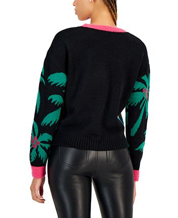 Hooked Up By IOT Junior's Sequined Embroidered Sweater Black Size X-Small