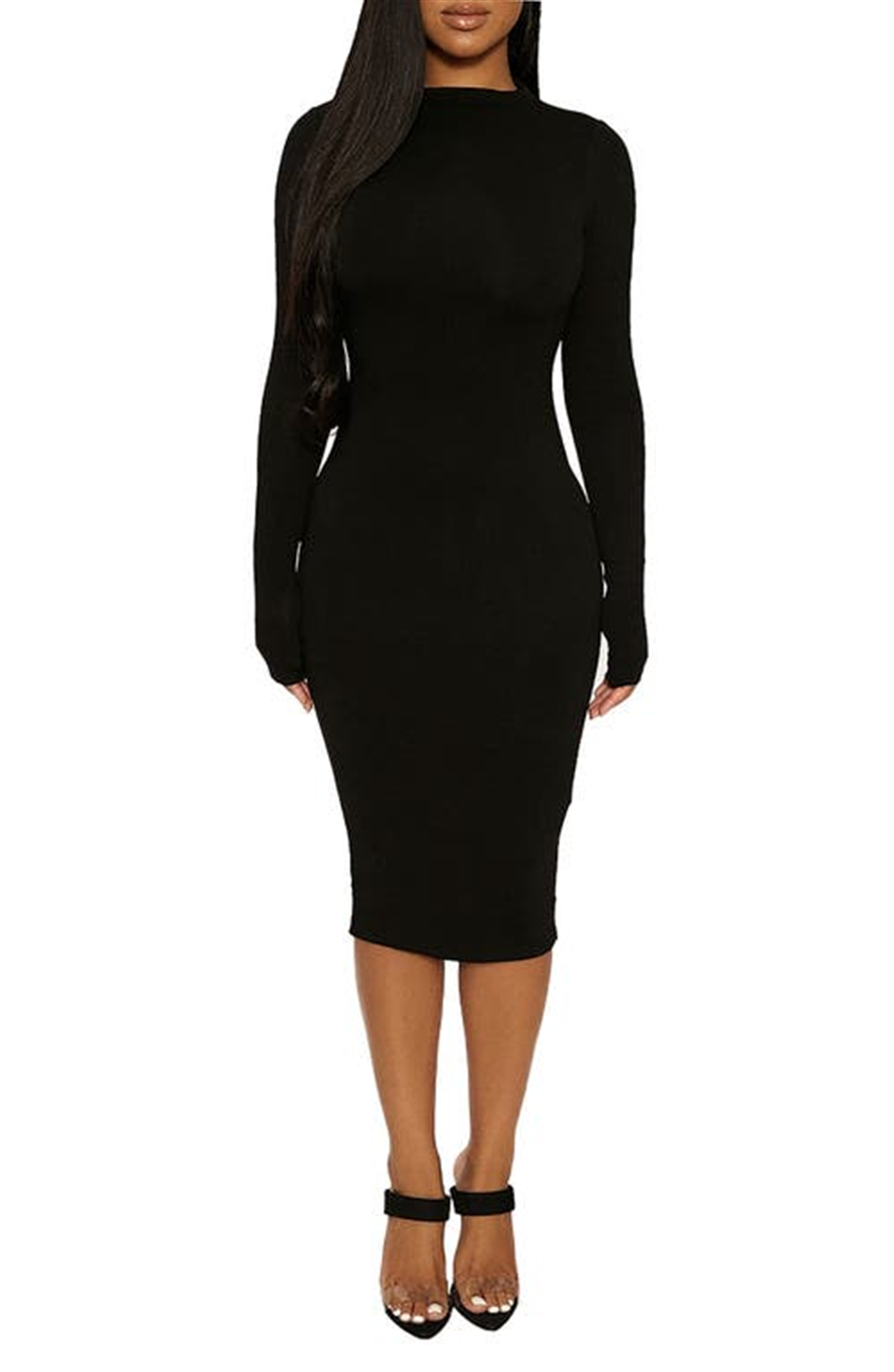 Naked Wardrobe The Nw Long Sleeve Midi Dress In Black Size X-Small