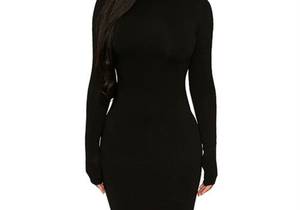 Naked Wardrobe The Nw Long Sleeve Midi Dress In Black Size X-Small