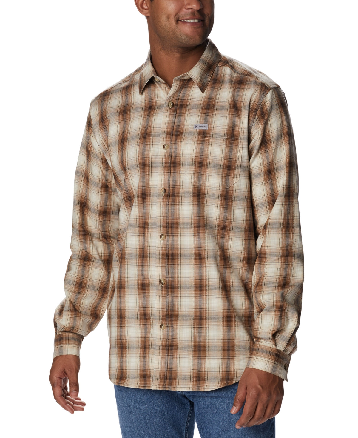 Columbia Men's Vapor Ridge Iii Long Sleeve Shirt Brown Size Small