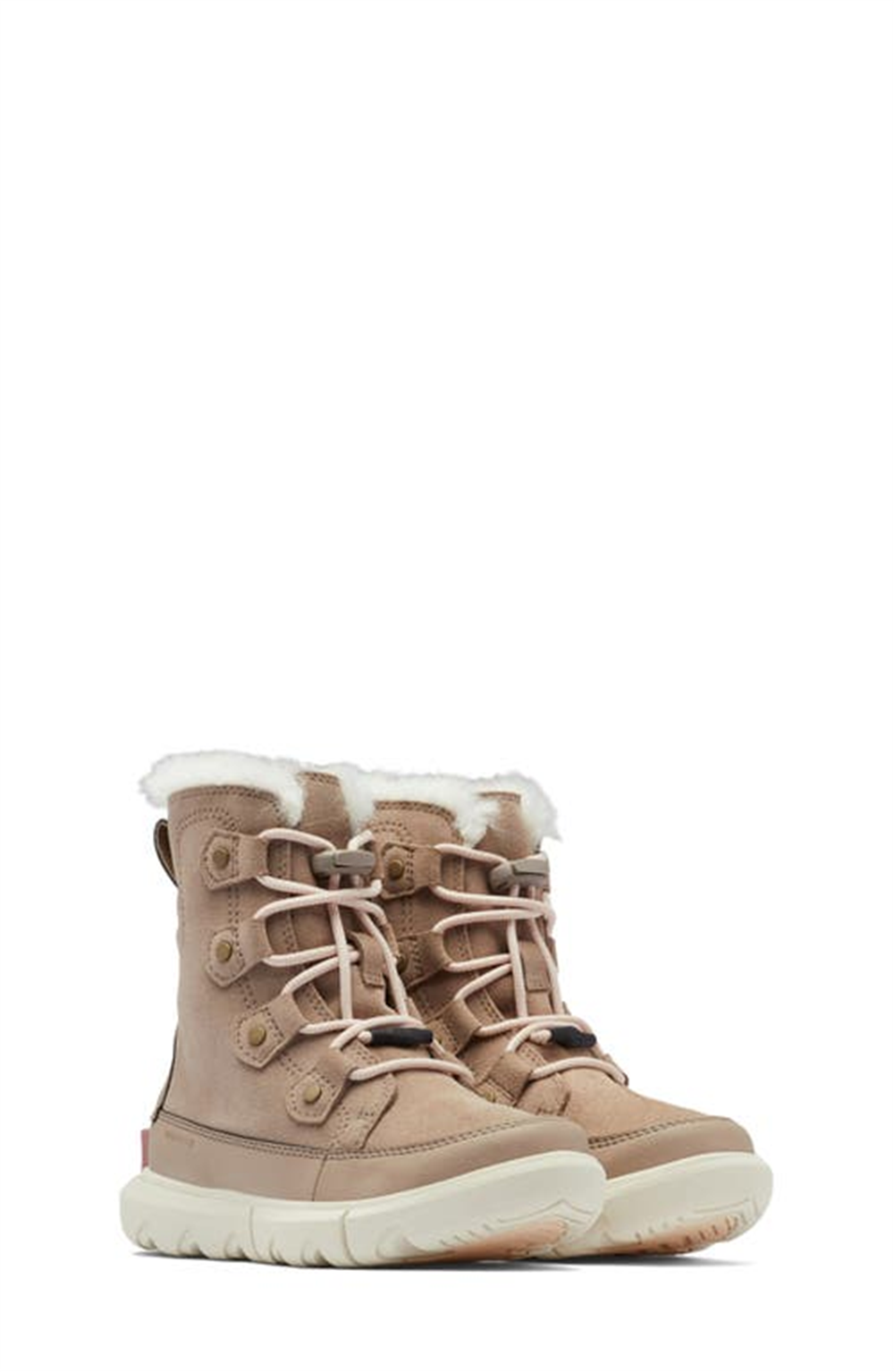 SOREL Explorer Waterproof Faux Fur Lined Boot in Omega Taupe/Chalk Size 12M