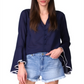 Michael Kors Women's Cotton Flounce Sleeve Top Blue Size X-Large