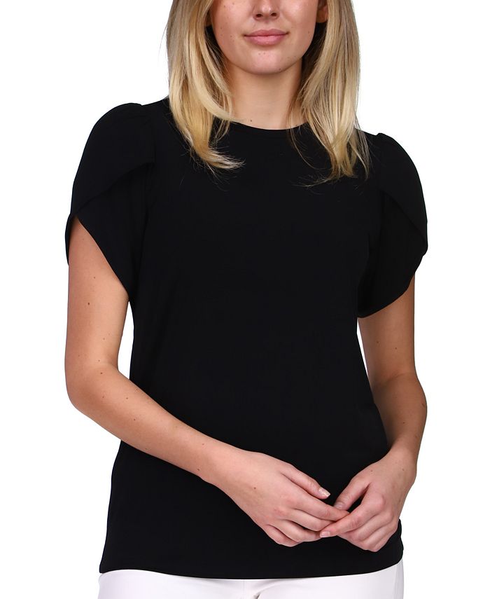 Michael Kors Women's Tulip Sleeve Knit Top Black Size Petite X-Small