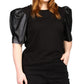 Michael Kors Women's Faux Leather Puff Sleeve Top Black Size 0X