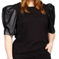 Michael Kors Women's Faux Leather Puff Sleeve Top Black Size 3X