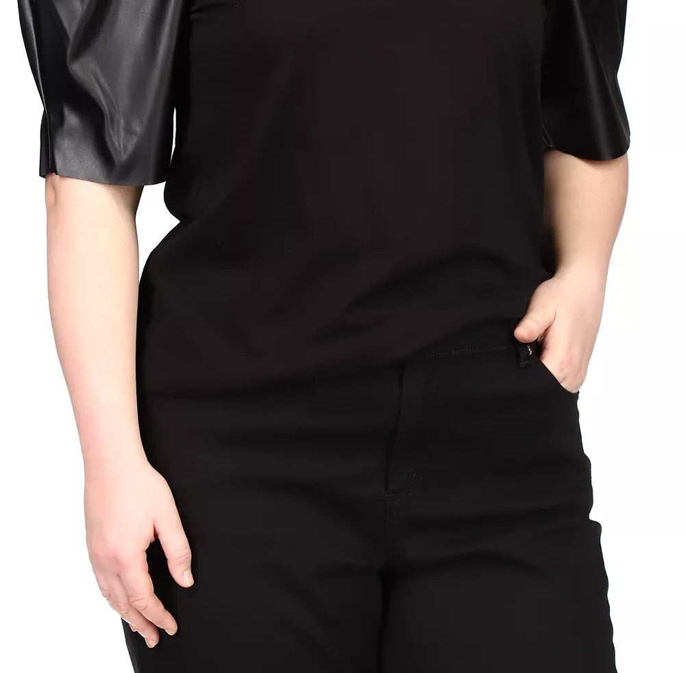 Michael Kors Women's Faux Leather Puff Sleeve Top Black Size 3X