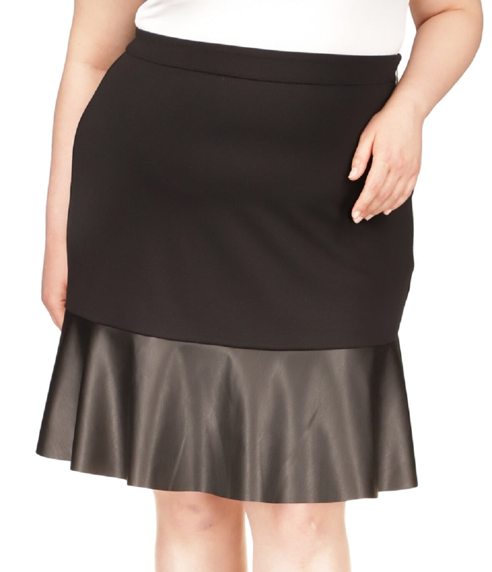Michael Kors Women's Mixed Media Flare Skirt Black Size 2X