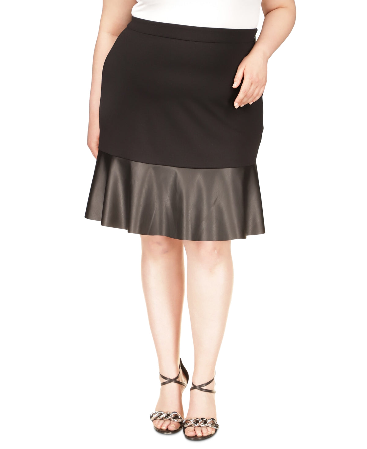Michael Kors Women's Mixed Media Flare Skirt Black Size 2X