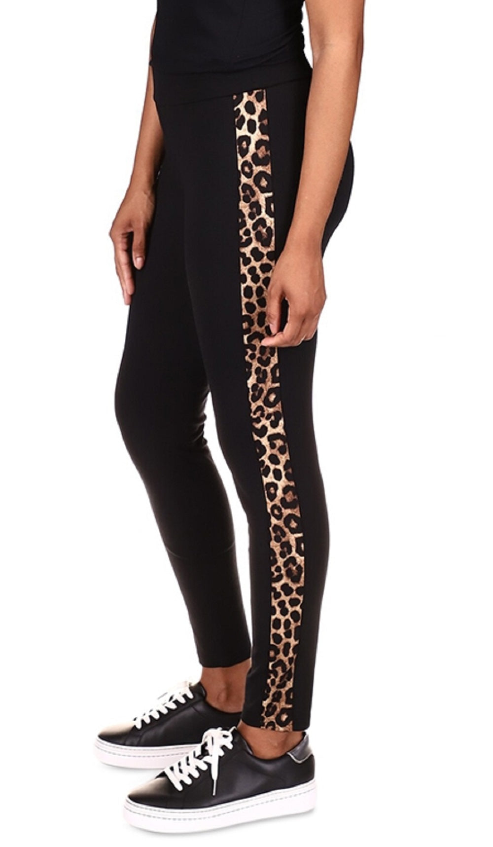 Michael Kors Women's Cheetah Stripe Leggings Black Size Petite Large