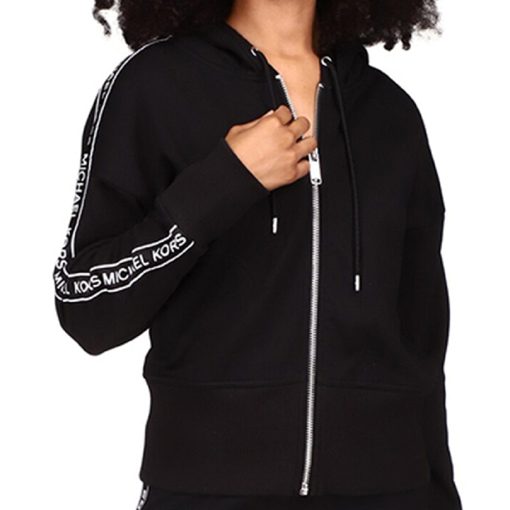 Michael Kors Women's Logo Stripe Zipper Hoodie Black Size Petite X-Small