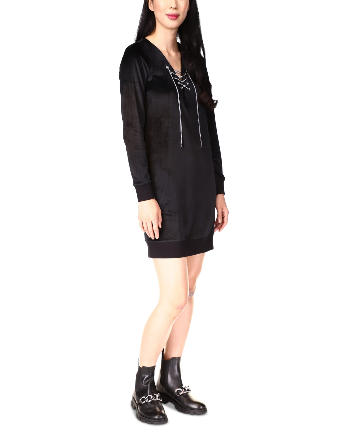 Michael Kors Women's Velour Tunic Dress Black Size X-Large