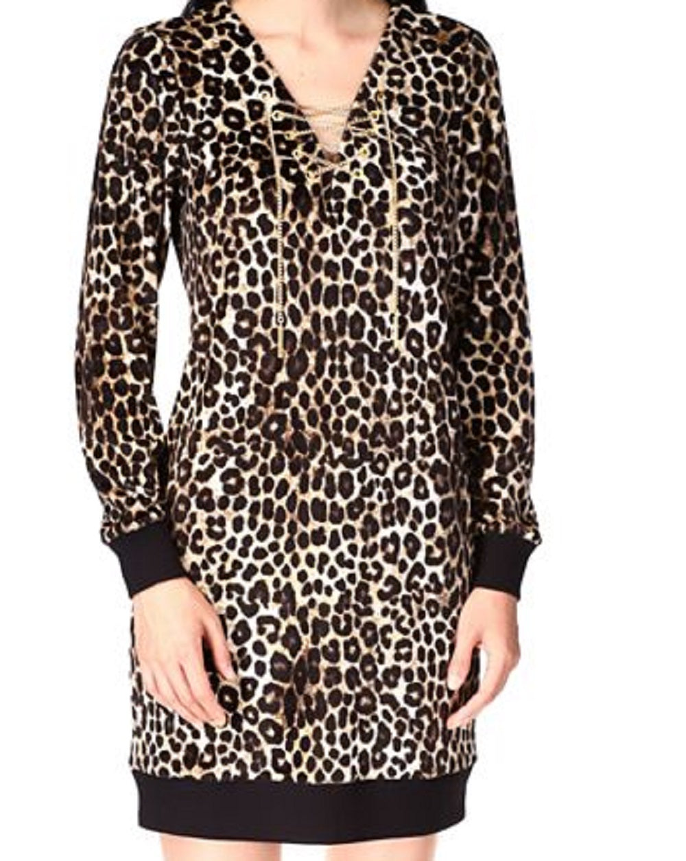 Michael Kors Women's Cheetah Print Velour Dress Brown Size Medium
