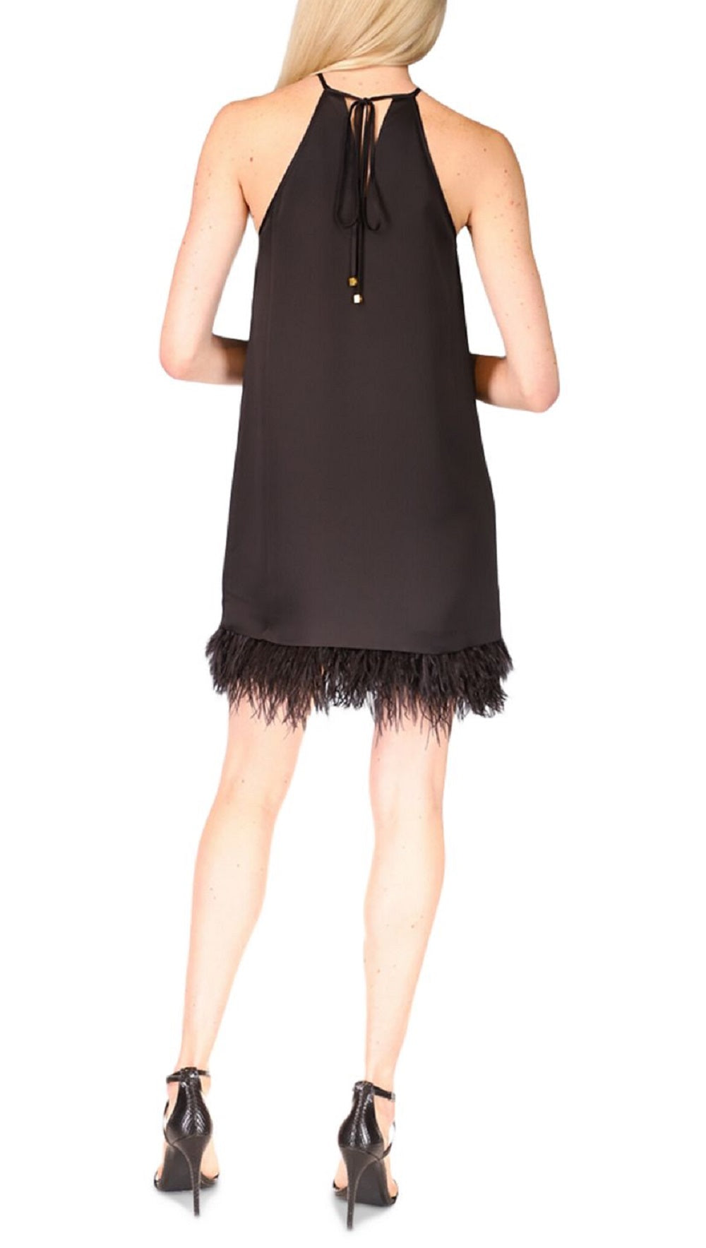 Michael Kors Women's Feather Trim Halter Dress Black Size XX-Small