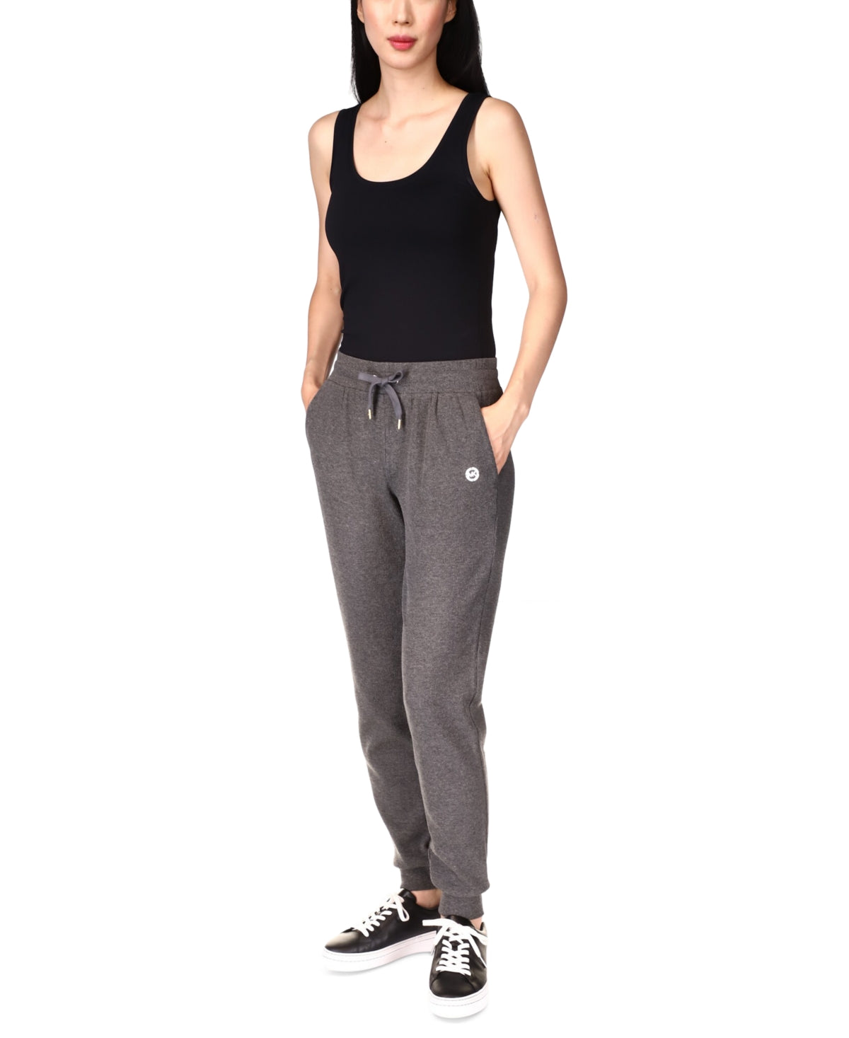 Michael Kors Women's Waffle Knit Drawstring Jogger Pants Gray Size Petite X-Large