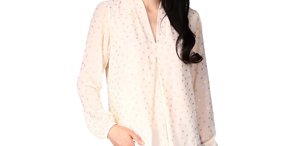 Michael Kors Women's Foil Print Pleated Blouse White Size Medium