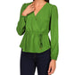 Michael Kors Women's Solid Long Sleeve Wrap Top Green Size Medium