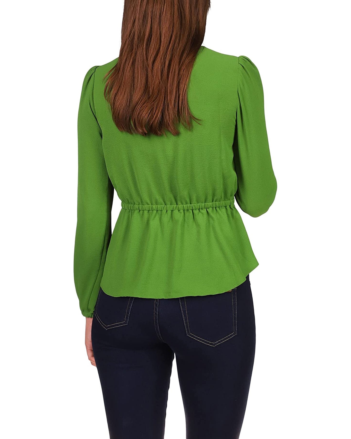 Michael Kors Women's Solid Long Sleeve Wrap Top Green Size Medium