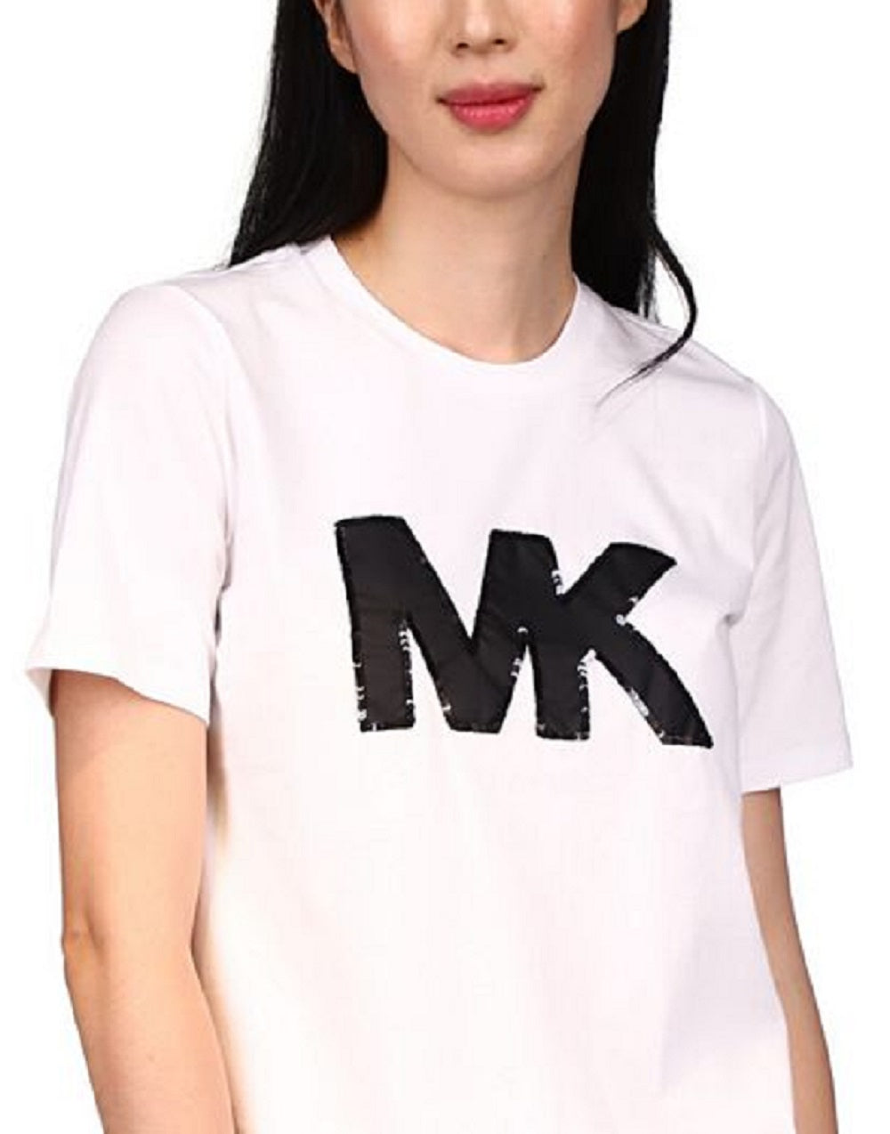 Michael Kors Women's Organic Cotton Sequined Logo T-Shirt White Size Small
