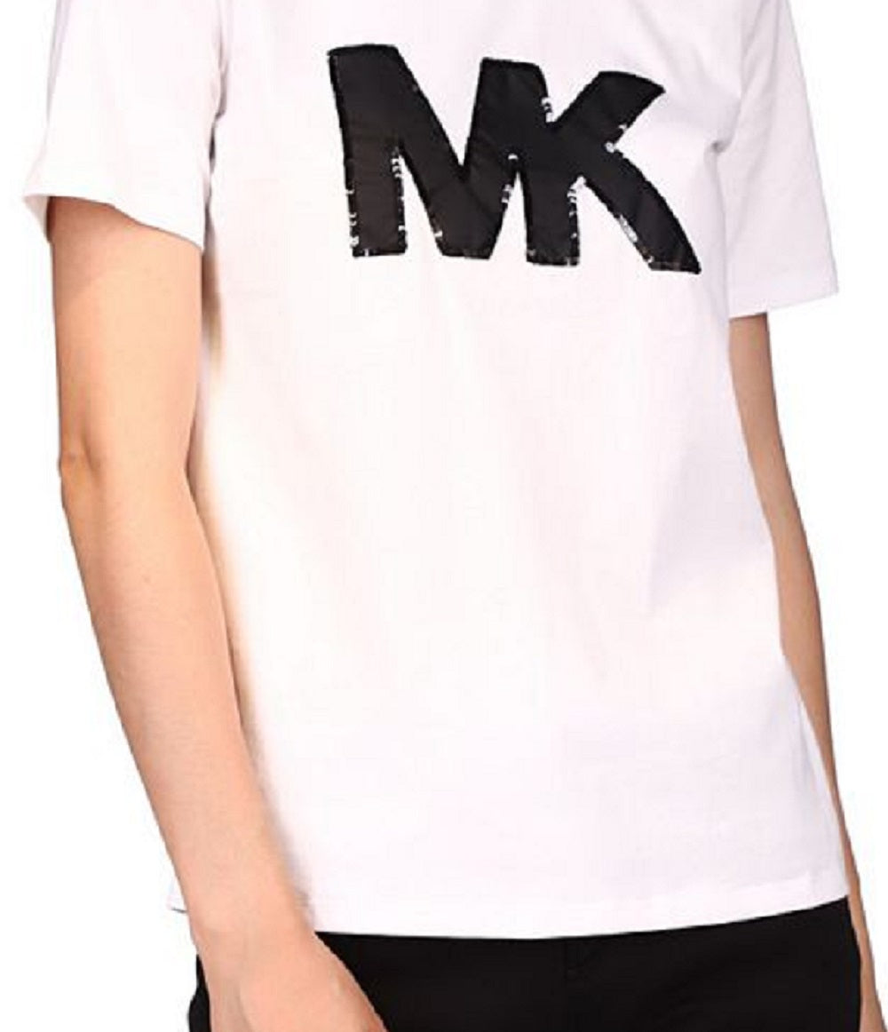 Michael Kors Women's Organic Cotton Sequined Logo T-Shirt White Size Small