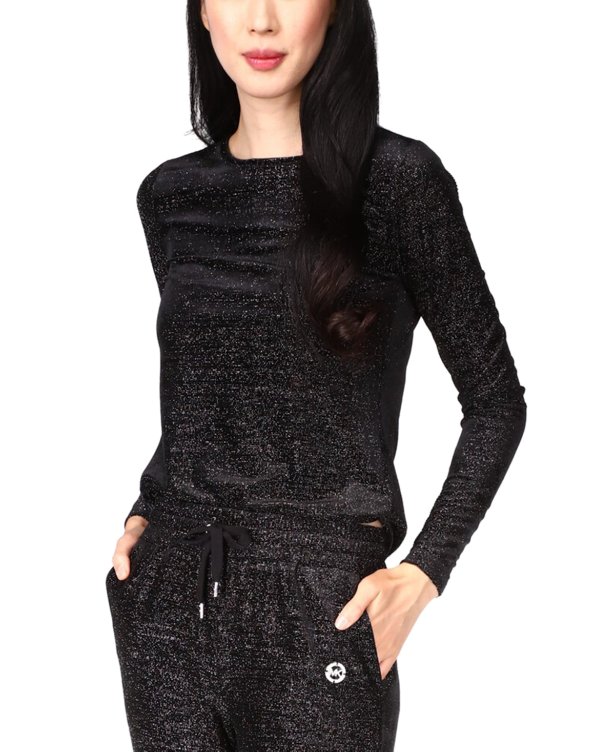 Michael Kors Women's Velvet Shimmery Long Sleeve Top Black Size X-Large