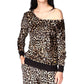 Michael Kors Women's Cheetah Off The Shoulder Top Brown Size Medium