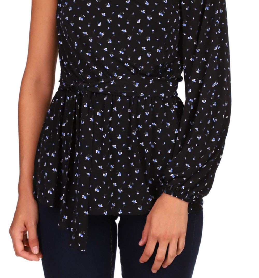Michael Kors Women's One Shoulder Tie Waist Tunic Top Blue Size Small