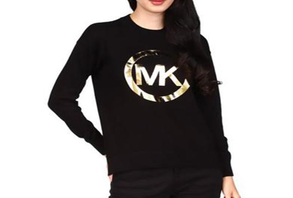 Michael Kors Women's Cotton Metallic Logo Top Black Size Small