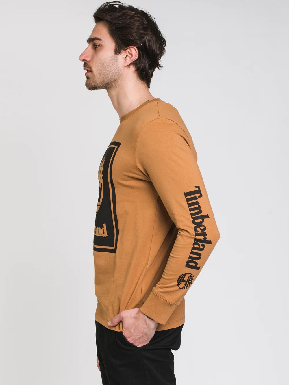Timberland Men's Long Sleeve Stack Logo Tee Brown Size Small