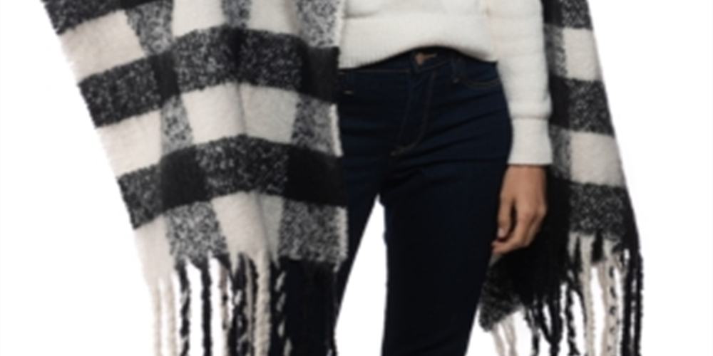 INC International Concepts Women's Buffalo Check Blanket Scarf Black Size Regular