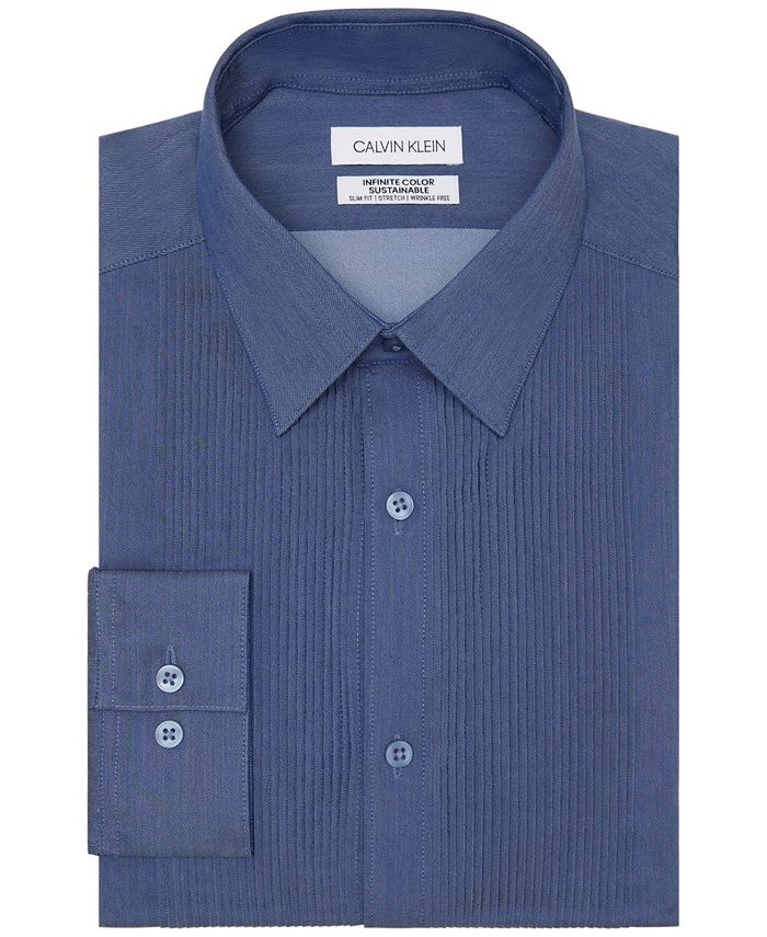 Calvin Klein Men's Infinite Color Sustainable Slim Fit Dress Shirt Blue Size 34X35