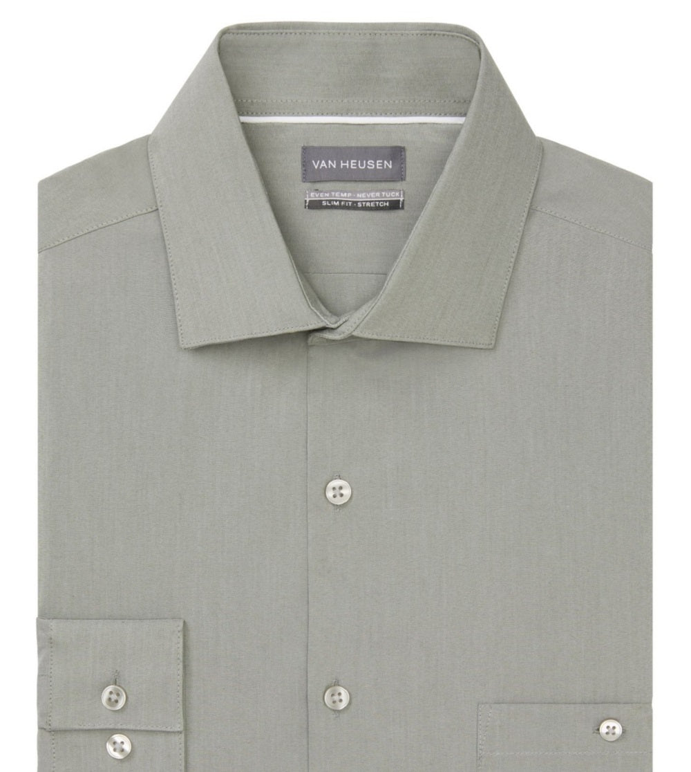 Van Heusen Men's Even Temperature Never Tuck Slim Fit Dress Shirt Green Size 32X33