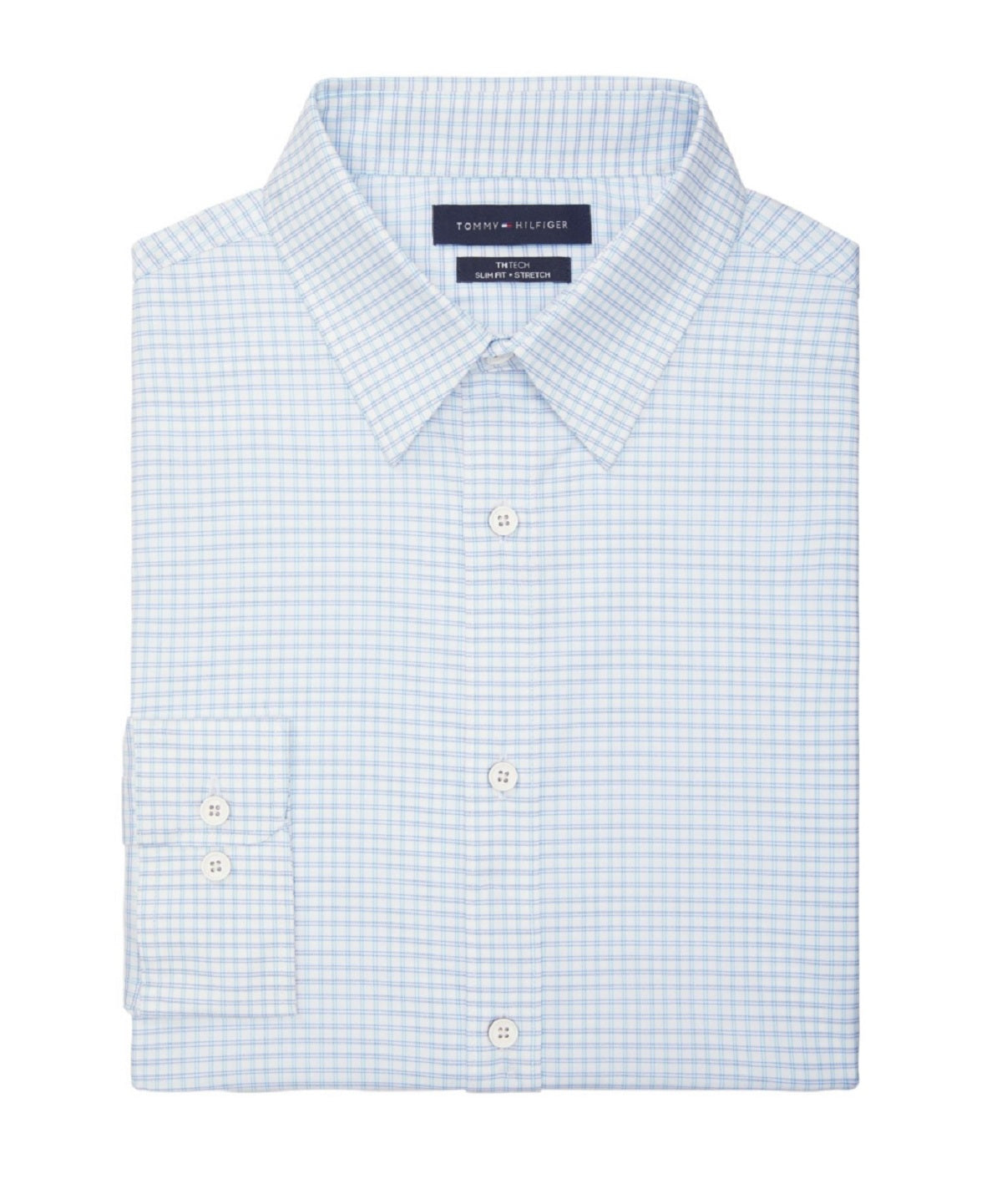Tommy Hilfiger Men's No Tuck Slim Fit Stretch Dress Shirt Blue Size Large
