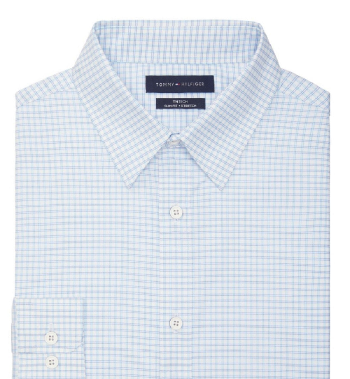 Tommy Hilfiger Men's No Tuck Slim Fit Stretch Dress Shirt Blue Size Large