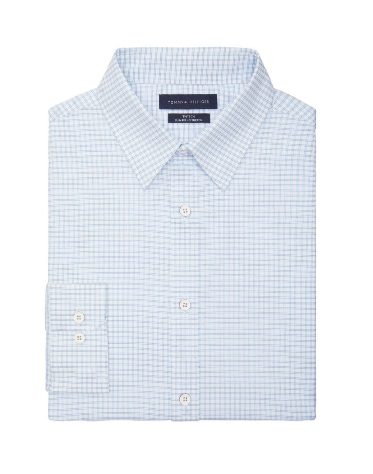 Tommy Hilfiger Men's No Tuck Slim Fit Stretch Dress Shirt Blue Size X-Large