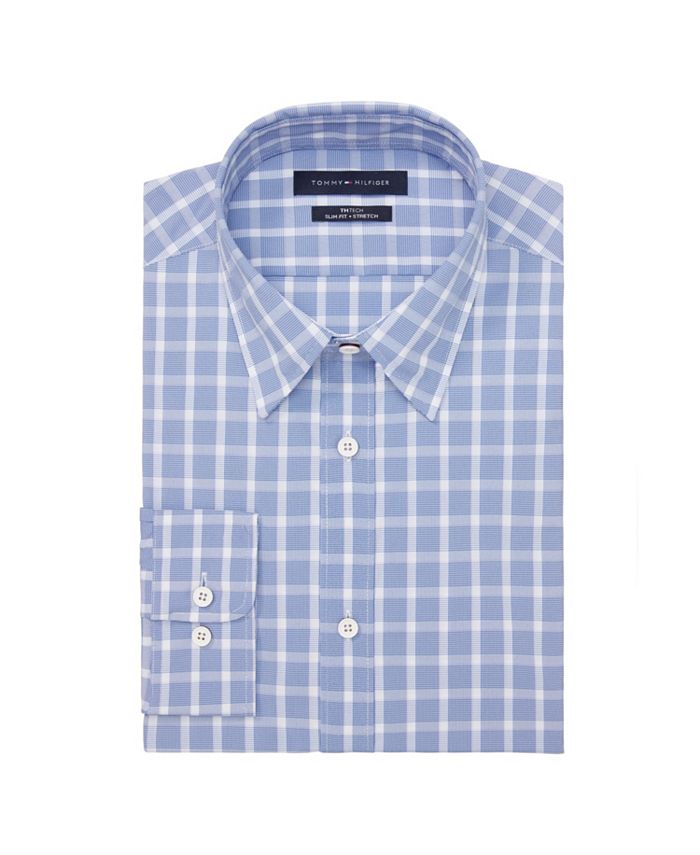 Tommy Hilfiger Men's Th Tech No Tuck Slim Fit Stretch Dress Shirt Blue Size S