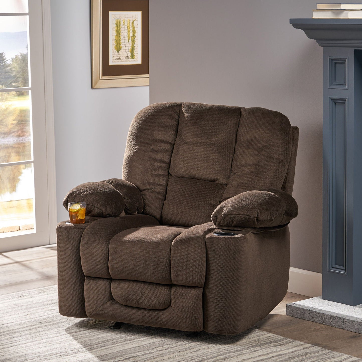 Luxurious Manual Recliner Chair with Skin-Friendly Fabric and Dual Cup Holders