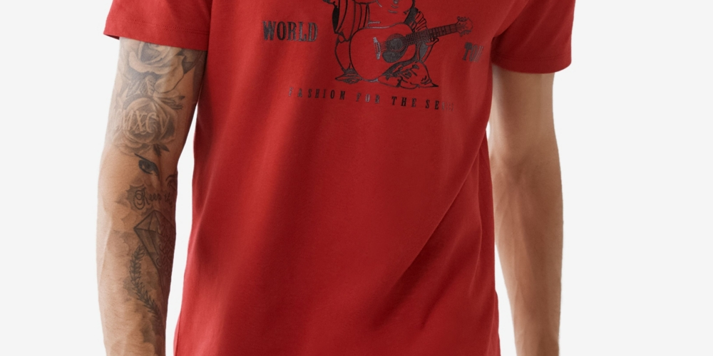 True Religion Men's Core Buddha Cotton Graphic Tee Red Size Small