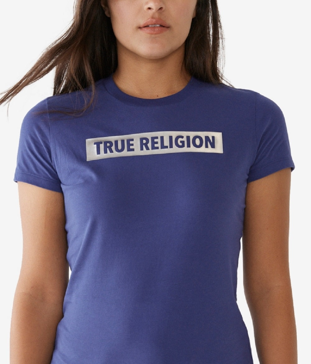 True Religion Women's Ombre Foil Logo Short Sleeve T-Shirt Blue Size X-Small