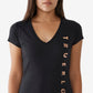 True Religion Women's Side Logo Slim V Neck Short Sleeve T-Shirt Black Size Large
