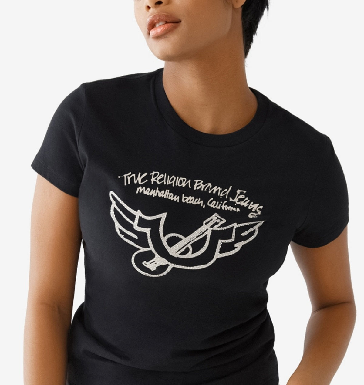 True Religion Women's Retro Horseshoe Crew T-Shirt Black Size Large