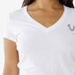 True Religion Women's Short Sleeve Buddha Stamp Slim V Neck T Shirt White Size Small