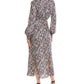 Cinq à Sept Quin Floral Print Long Sleeve Dress in Powder Blue Multi , Size 2