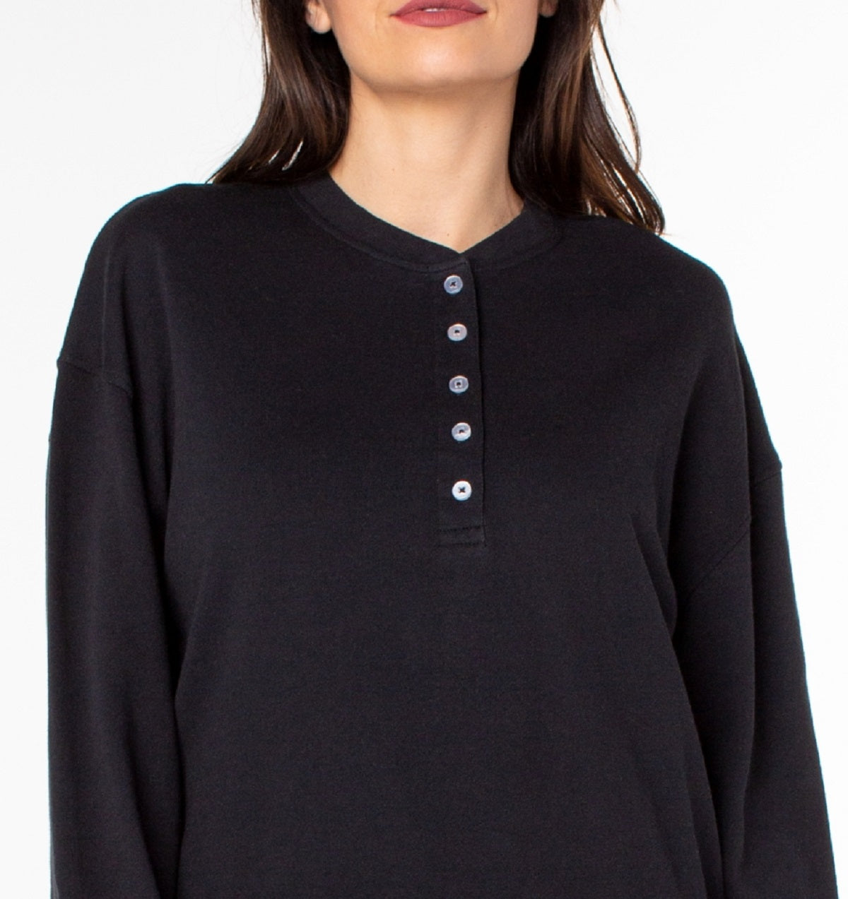 Earnest Sewn Women's French Terry Henley Top Black Size X-Large