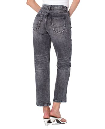 Earnest Sewn Women's Faded Denim Straight Leg Ankle Jeans Gray Size 34