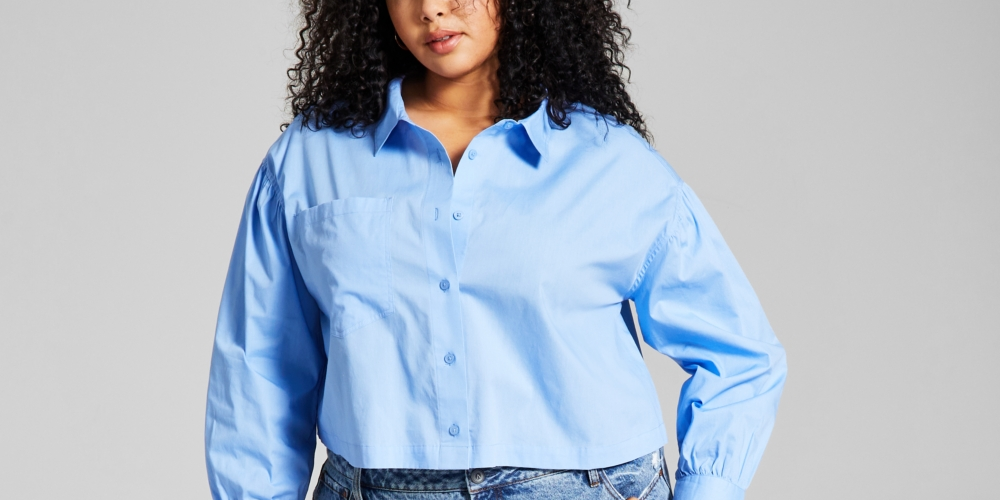 And Now This Women's Cotton Button Front Top Blue Size 0X