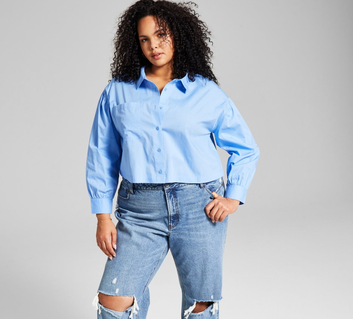 And Now This Women's Cotton Button Front Top Blue Size 4X